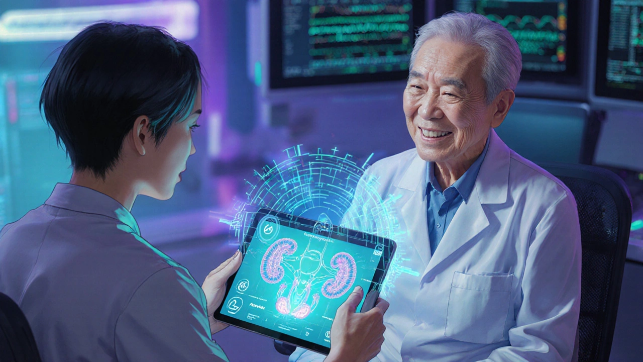 Clinician uses AI tool DoseOptima to recommend safe medication dosing.