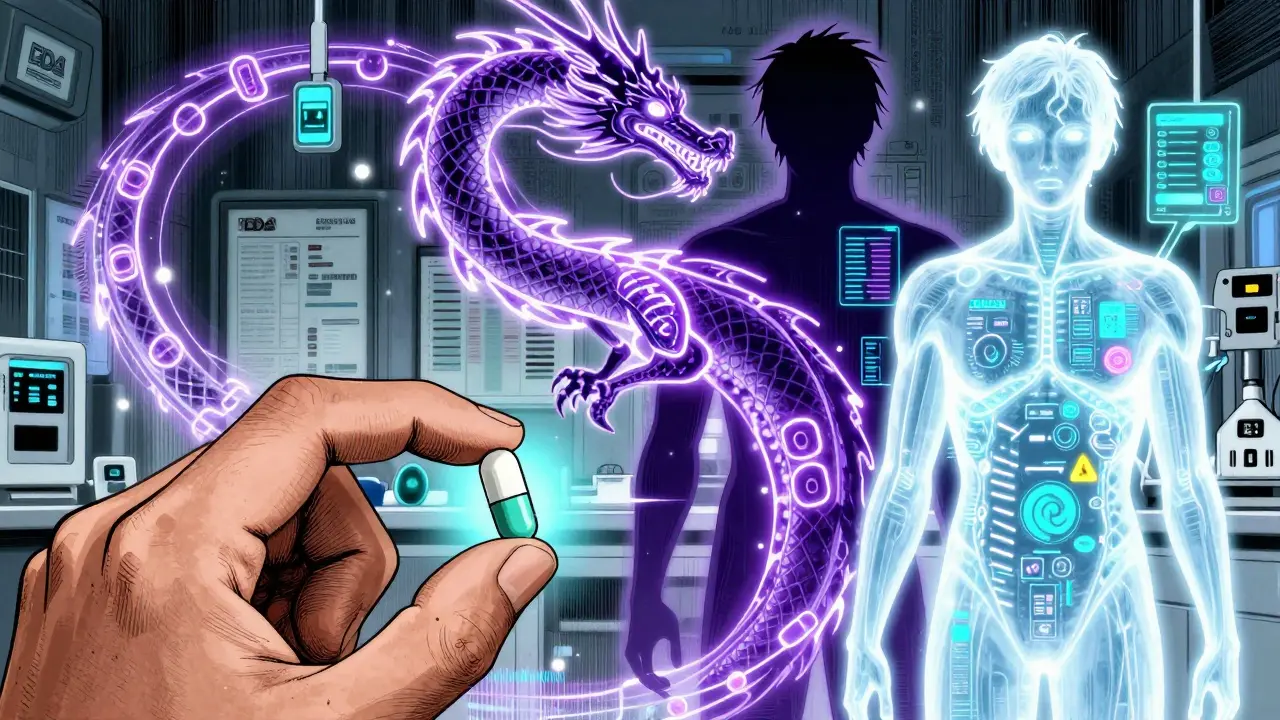 Genetic data stream merging with wearable metrics as a digital twin shows drug risk warnings.