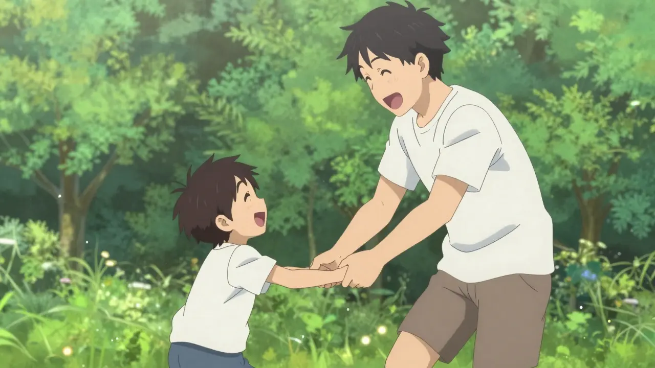 Parent and child playing outdoors, smiling with reduced joint pain