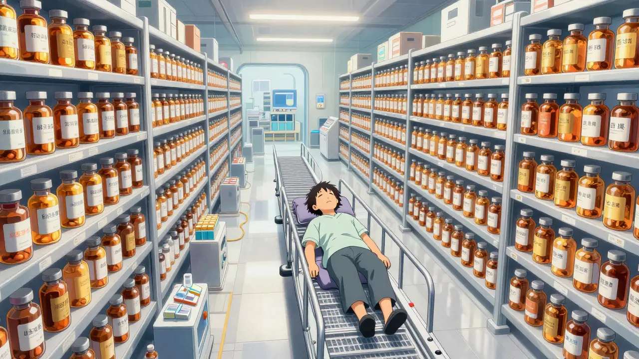 A patient discovering affordable online medicine via a digital bridge in manga style.