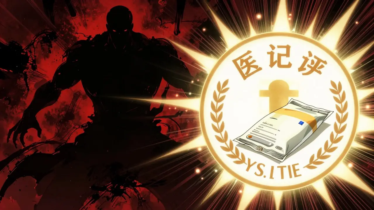 Dramatic anime illustration contrasting safe pharmacy vs dangerous scams