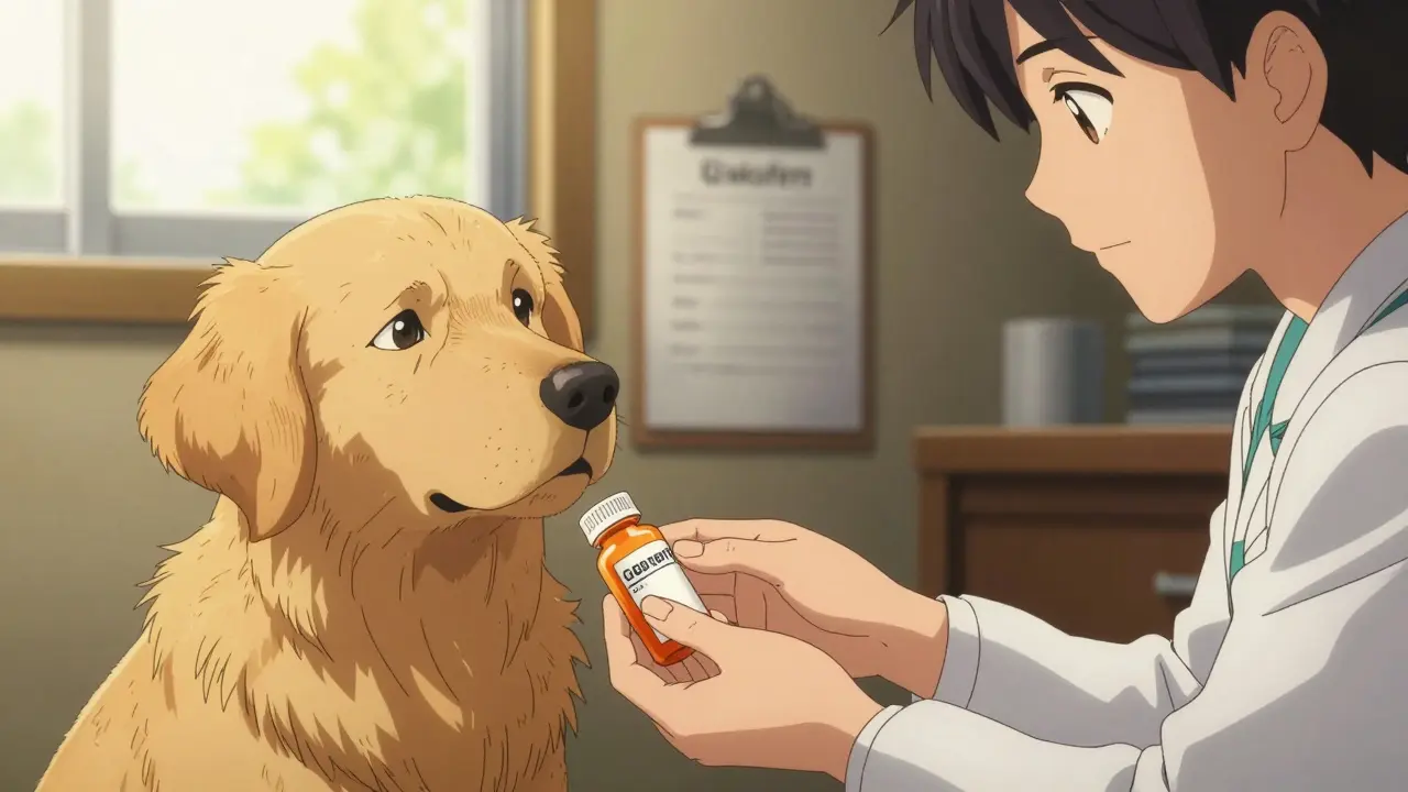 Owner giving vet-approved meds to dog