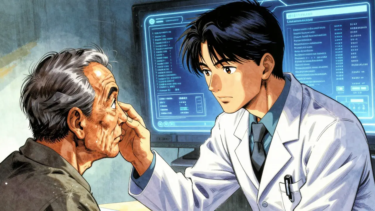 Pharmacist consulting with senior patient via video call