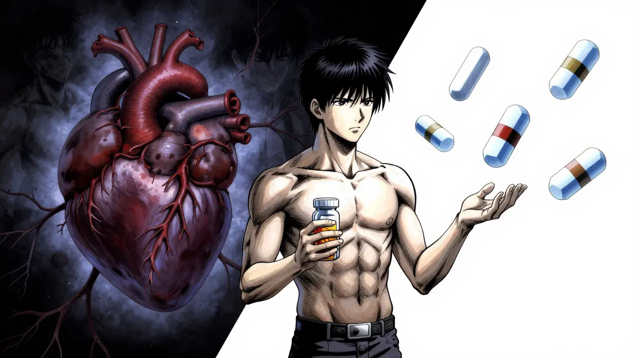 Anime art showing heart risks vs safe migraine alternatives