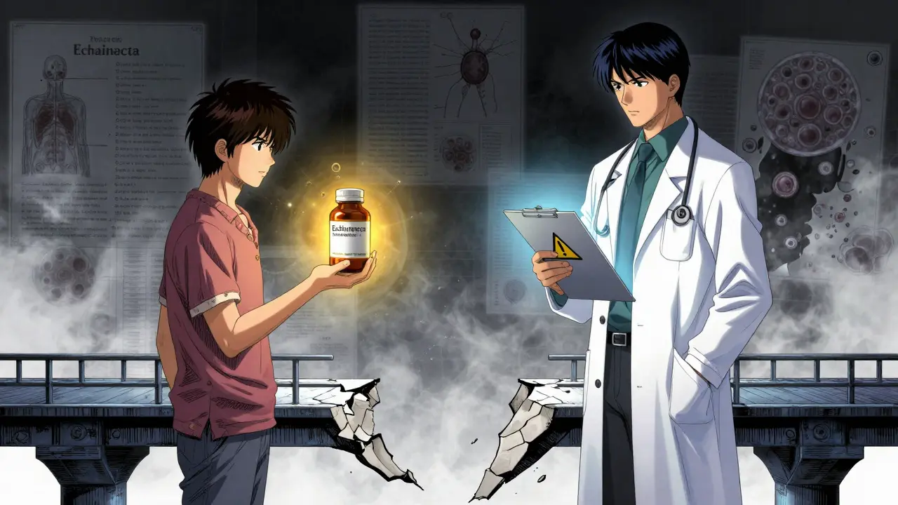Doctor and patient divided by a broken bridge in anime style