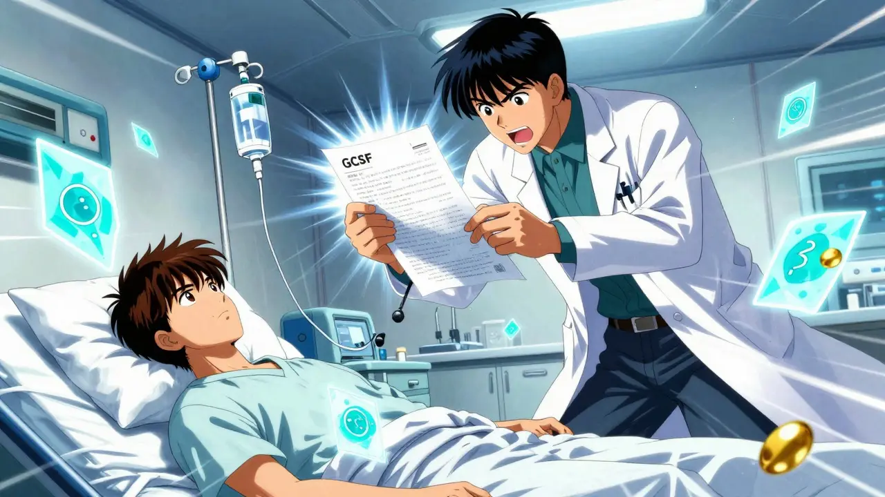 Doctor urgently checking blood results while nurse treats patient in dynamic hospital scene