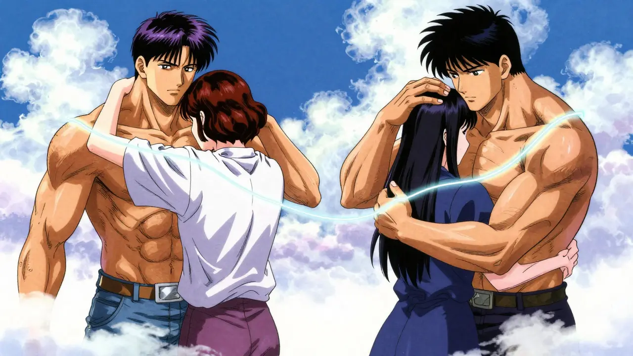 Living donors connected by light in a dramatic anime illustration