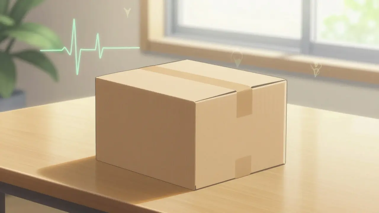 Plain unmarked package delivered discreetly on a sunny table