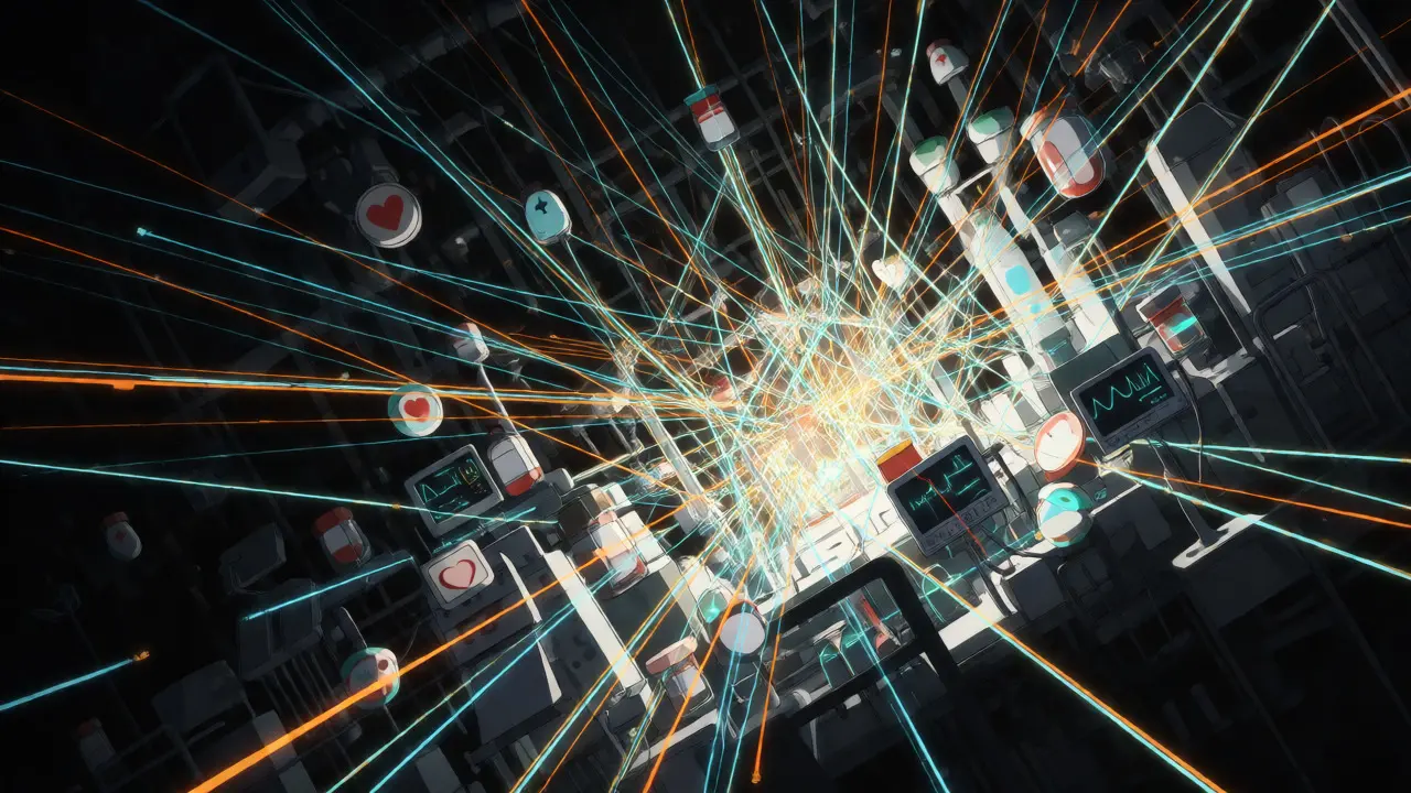 Abstract digital network representing drug safety surveillance